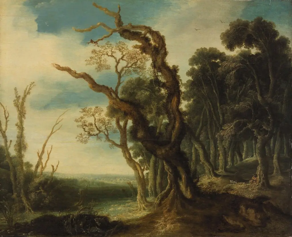 Wooded landscape with a goatherd, by Jacob van Geel