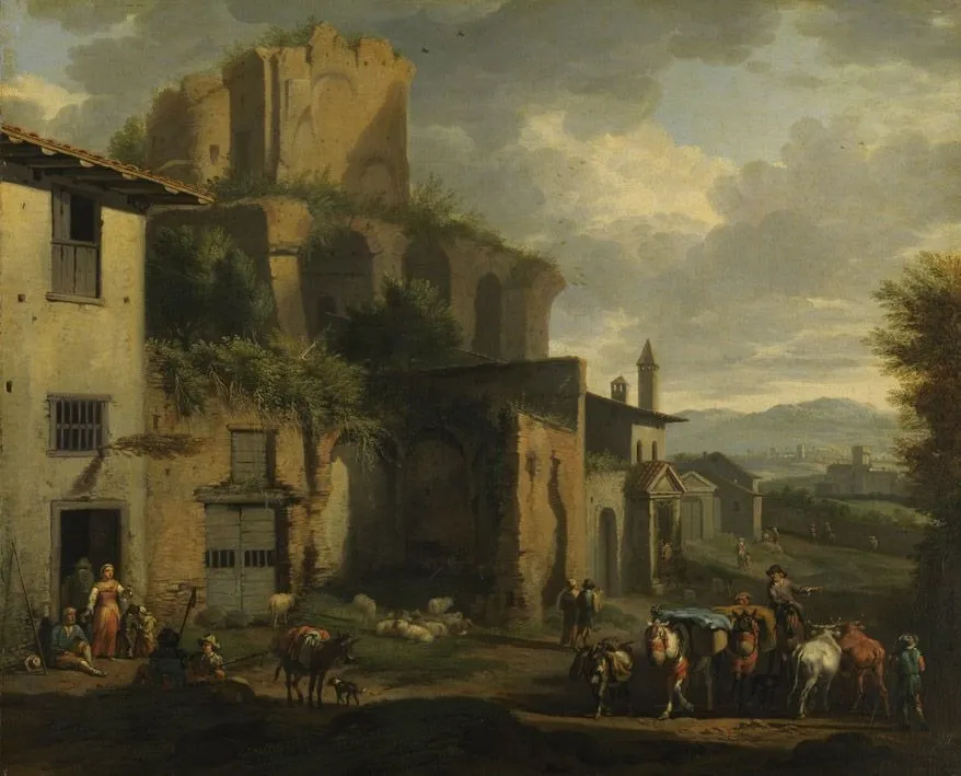 Szene vor einer römischen Ruine, by Jacob van Huchtenburg, unspecified, 1659