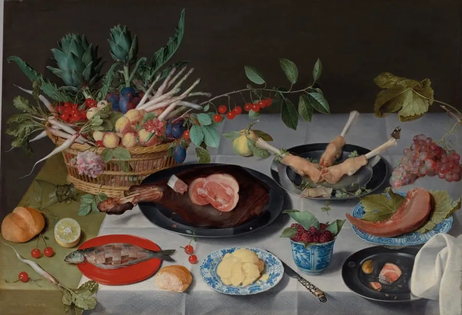 Still Life with Meat, Fish, Vegetables, and Fruit, by Jacob van Hulsdonck, unspecified, 1618
