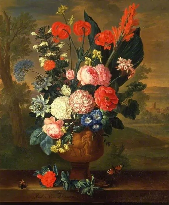 Twelve Months of Flowers: June, by Jacob van Huysum, oil, 1732