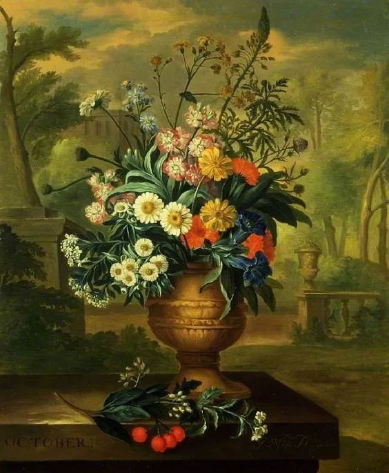 Twelve Months of Flowers: October, by Jacob van Huysum, oil, 1733