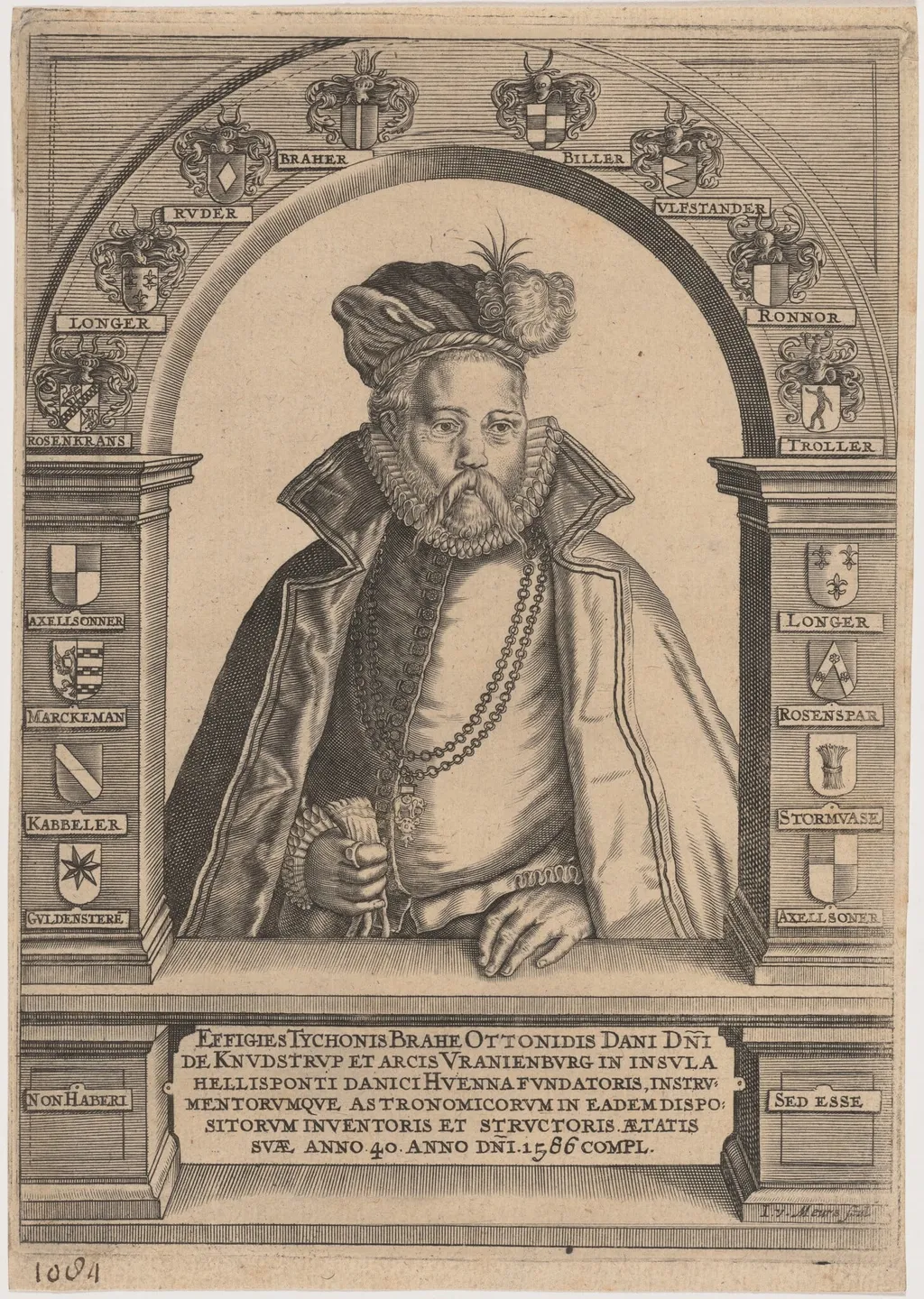 Tycho de Brahe, by Jacob van Meurs, ink, 1586