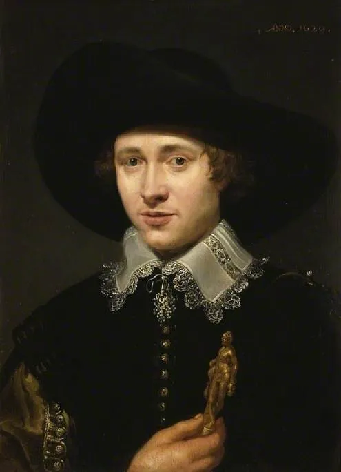 Portrait of a man holding a statuette, by Jacob van Oost, oil, 1629