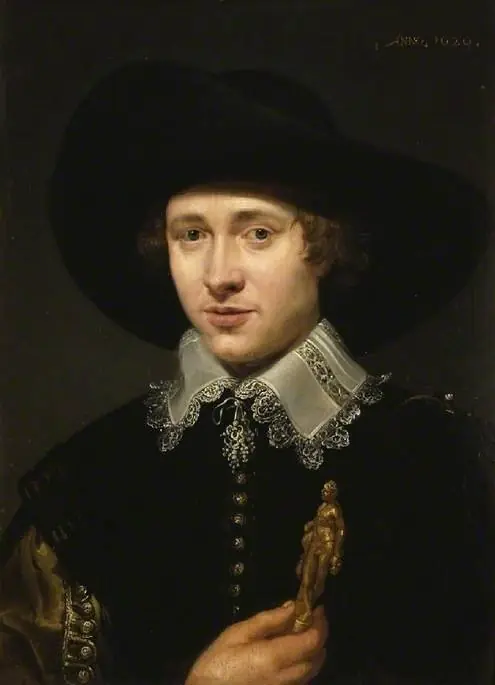 Portrait of a man holding a statuette, by Jacob van Oost