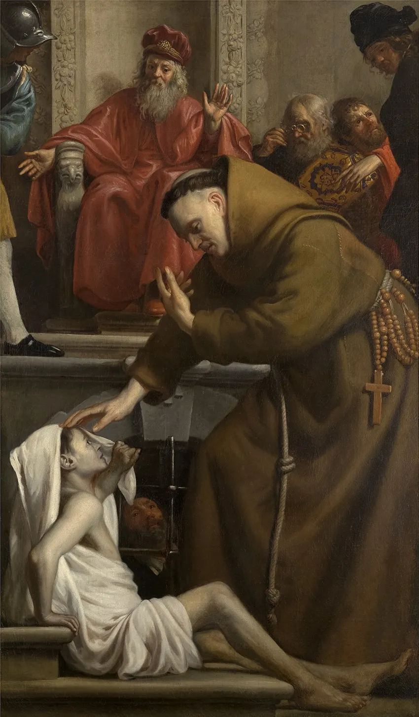 Saint Antony raising a Man from the Dead, by Jacob van Oost, oil, 1640