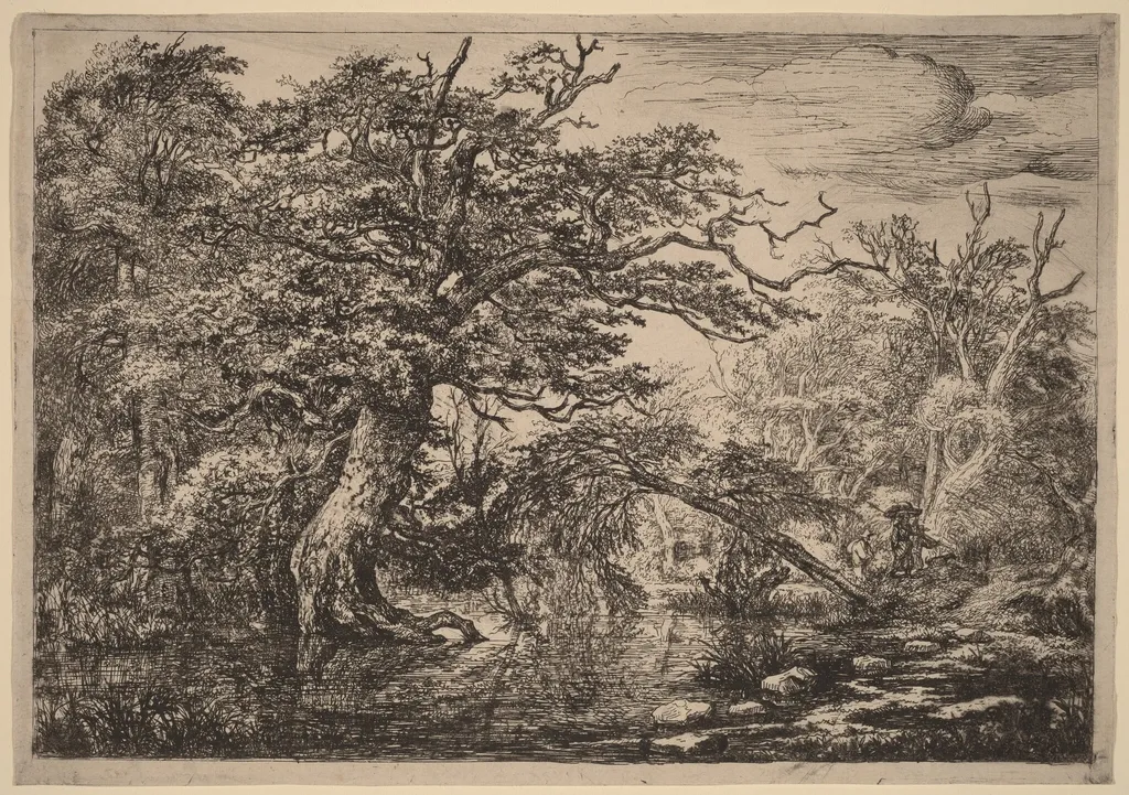 A Forest Marsh with Travelers on a Bank (The Travelers), by Jacob van Ruisdael, ink, 1655