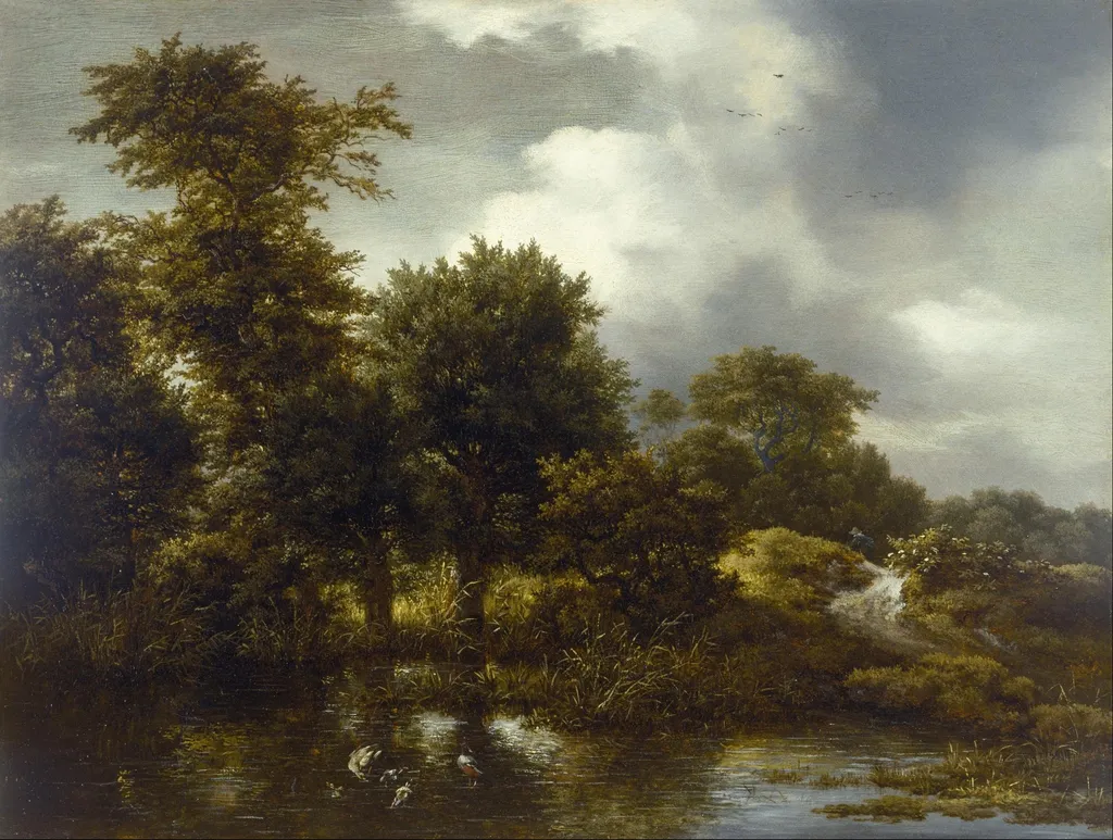 A Wooded Landscape with a Pond, by Jacob van Ruisdael, oil, 1648