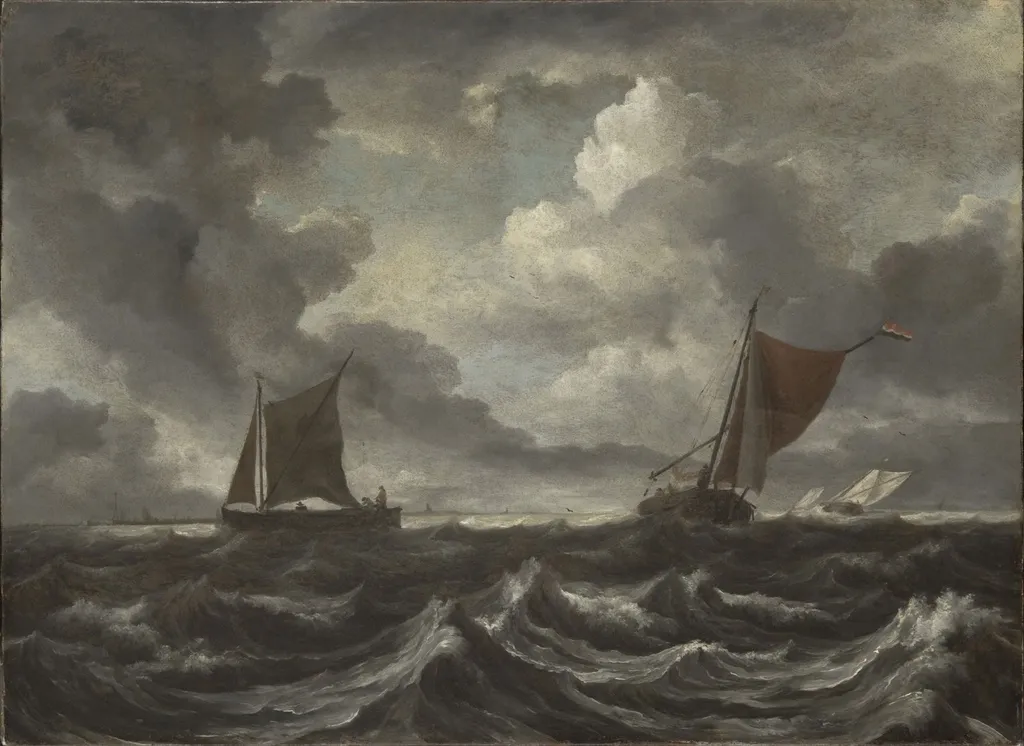 Boats on a Stormy Sea, by Jacob van Ruisdael, oil, 1670