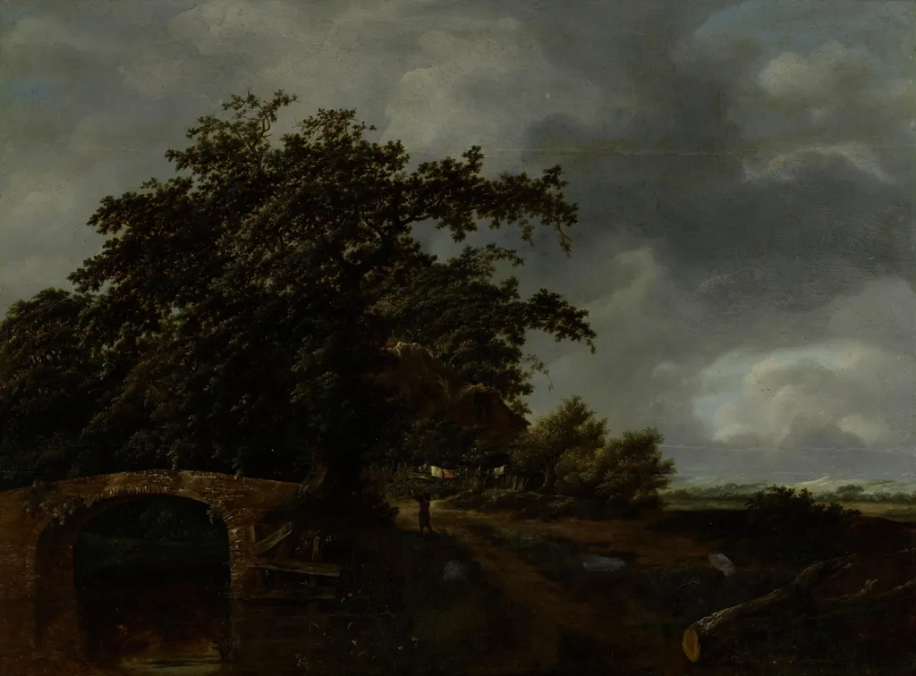 Cabin under high oaks, by Jacob van Ruisdael, paint, 1643