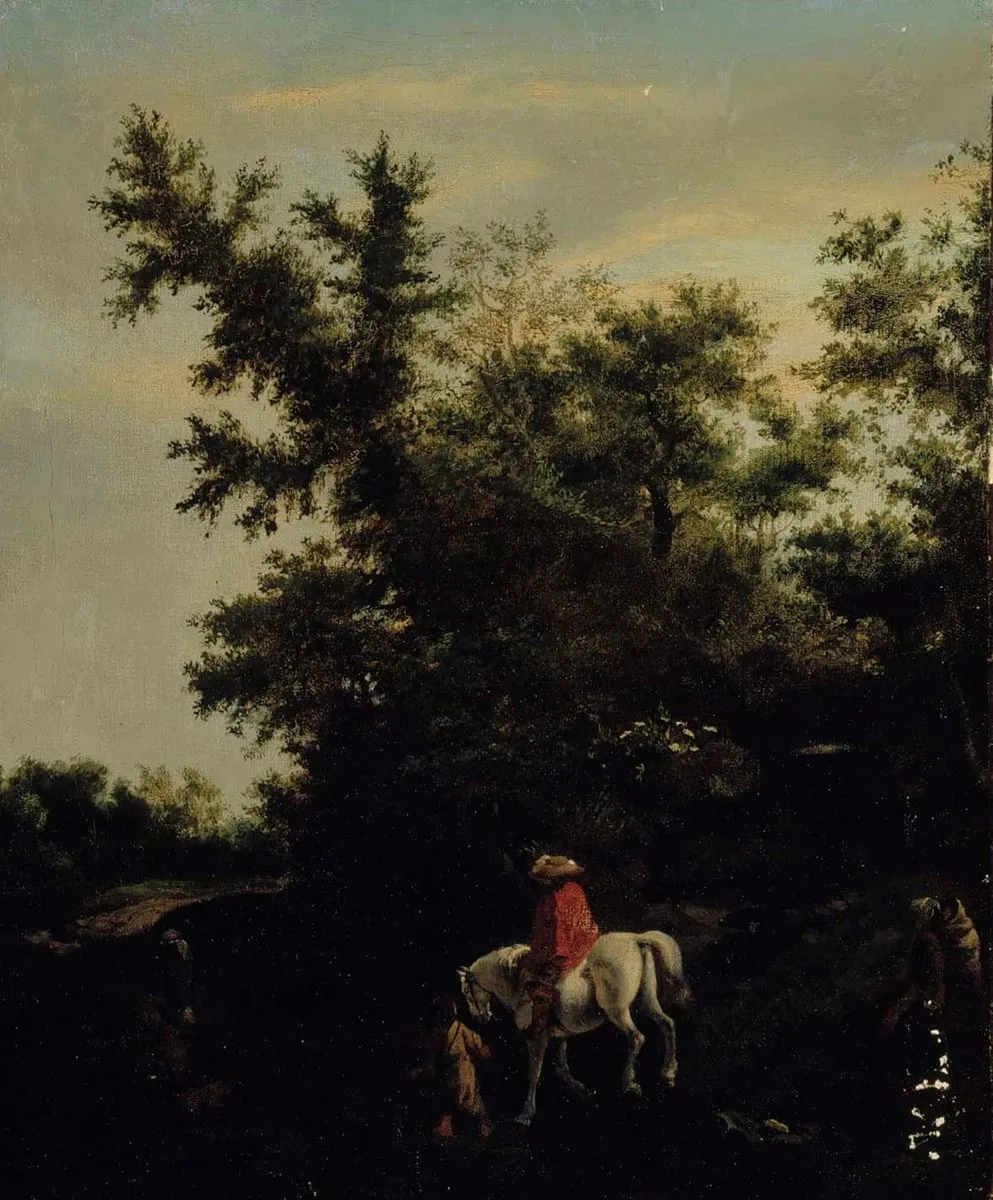 Kulkijoita metsätiellä, by Jacob van Ruisdael, unspecified, 1665