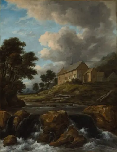 Landscape with a Church by a Torrent, by Jacob van Ruisdael
