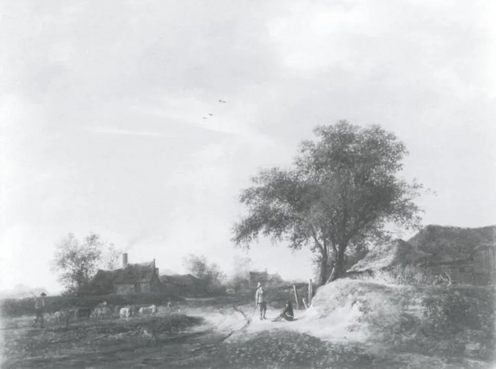 Landscape with a Farm, by Jacob van Ruisdael, oil, 1662