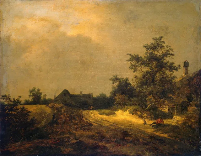 Landscape with some houses and a sand track