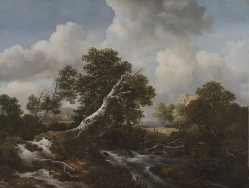 Low Waterfall in a Wooded Landscape with a Dead Beech Tree, by Jacob van Ruisdael