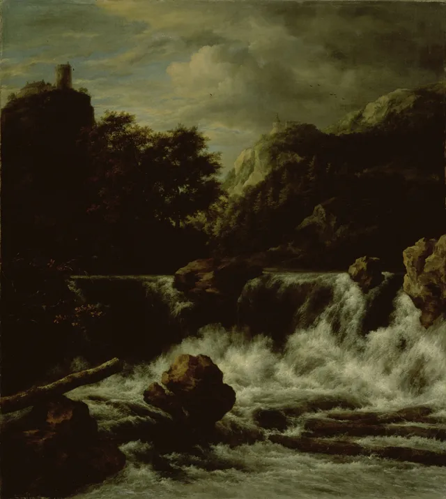 Mountainous landscape with waterfall