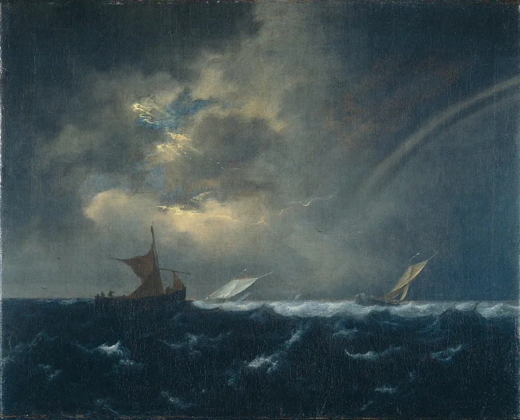 Ships in Stormy Seas, by Jacob van Ruisdael, oil, 1655