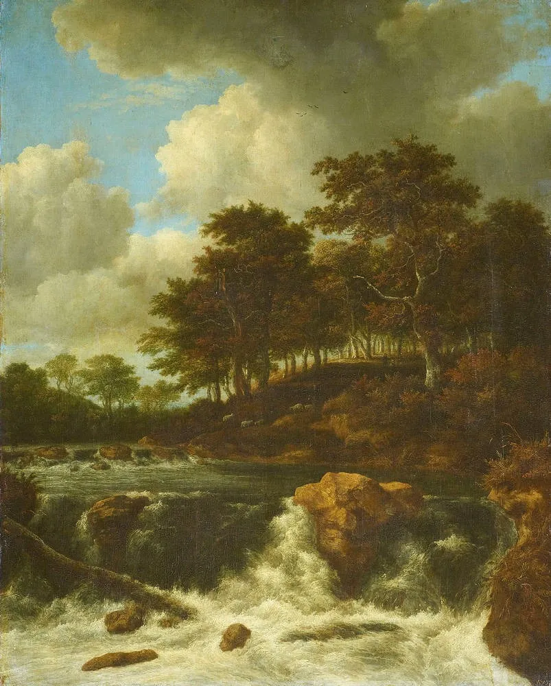 The Waterfall in front of the Wooded Slope, by Jacob van Ruisdael, oil, 1670