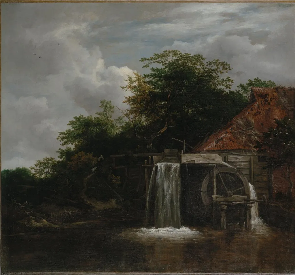 The watermill, by Jacob van Ruisdael, oil, 1660