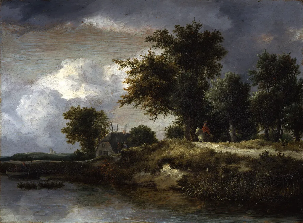 Wooded River Bank, by Jacob van Ruisdael, oil, 1657