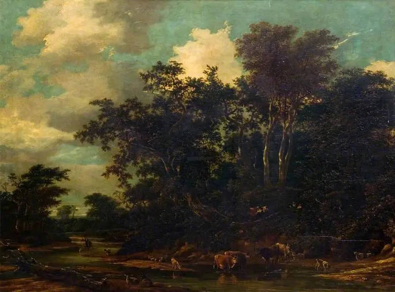 Woody Landscape with Cattle and a Stream, by Jacob van Ruisdael