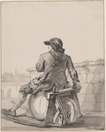 Man Sitting on a Cask on a Wheelbarrow, by Jacob van Strij