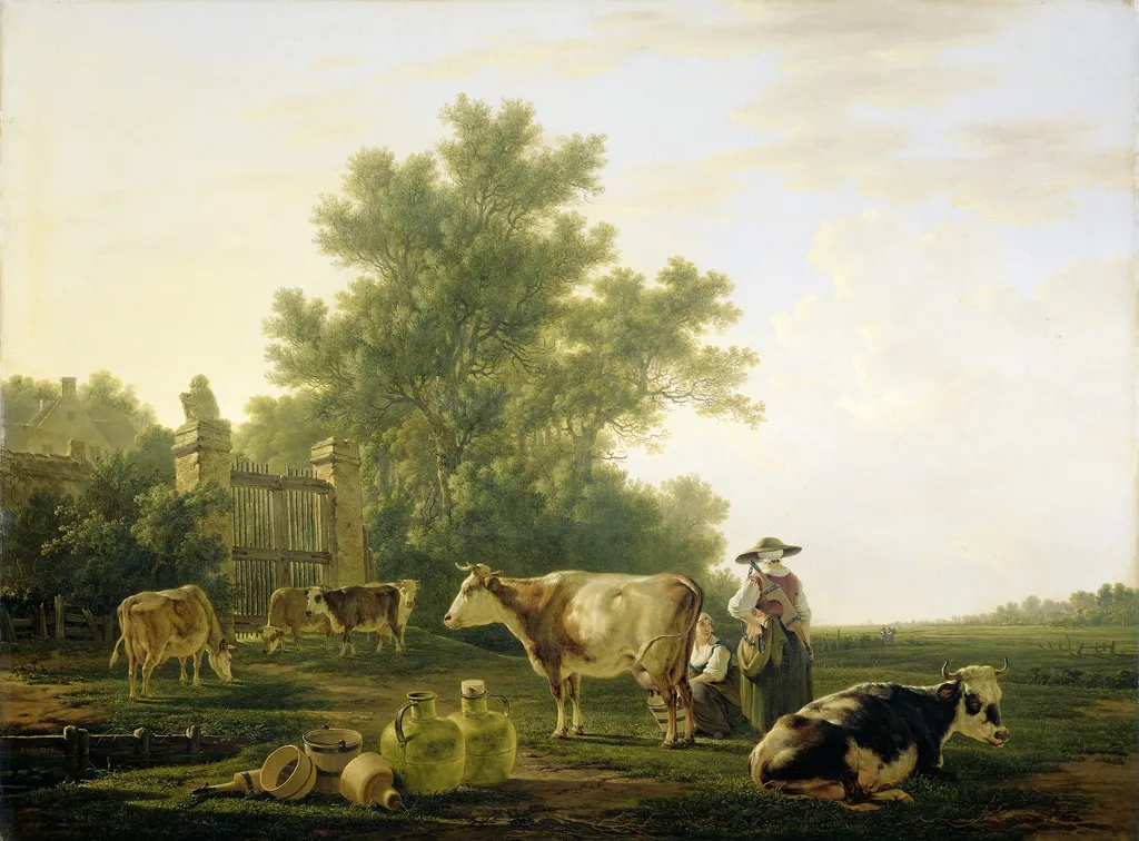 Milking Time, by Jacob van Strij, oil, 1807