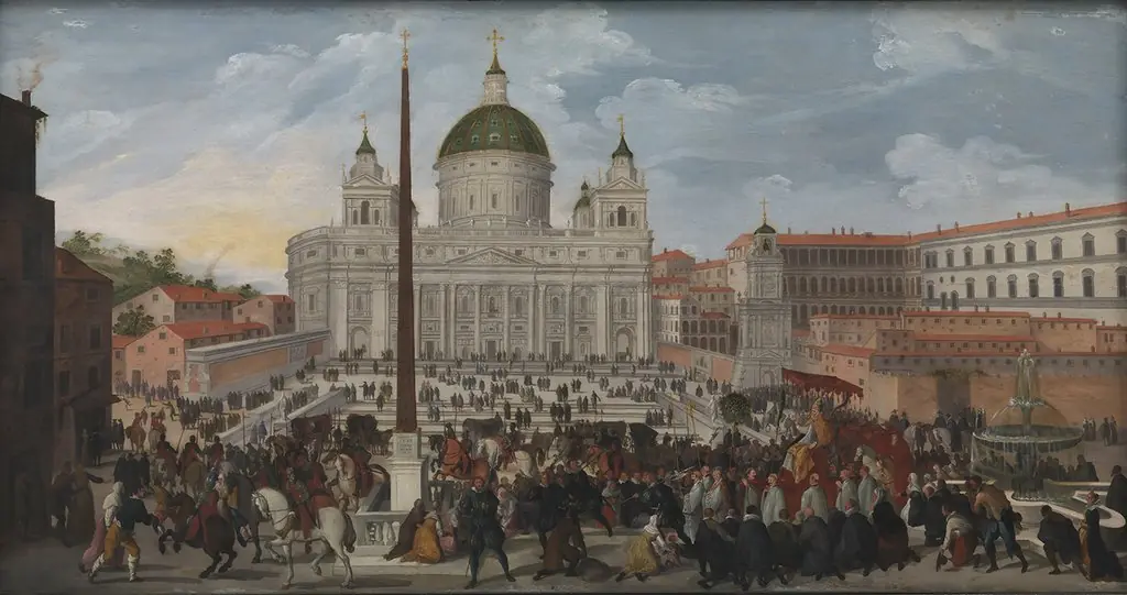 A Papal Procession in Piazza San Pietro in Rome, by Jacob van Swanenburgh