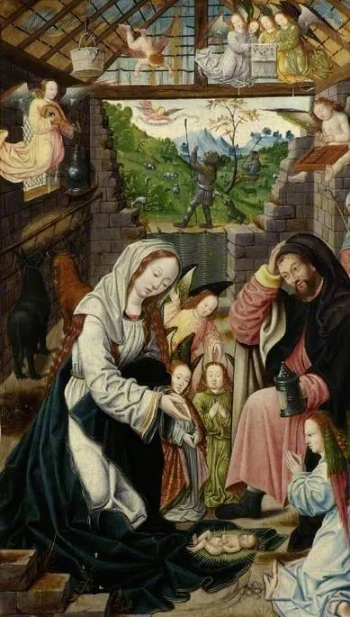Adoration of the Child (polyptych), by Jacob van Utrecht, oil, 1514