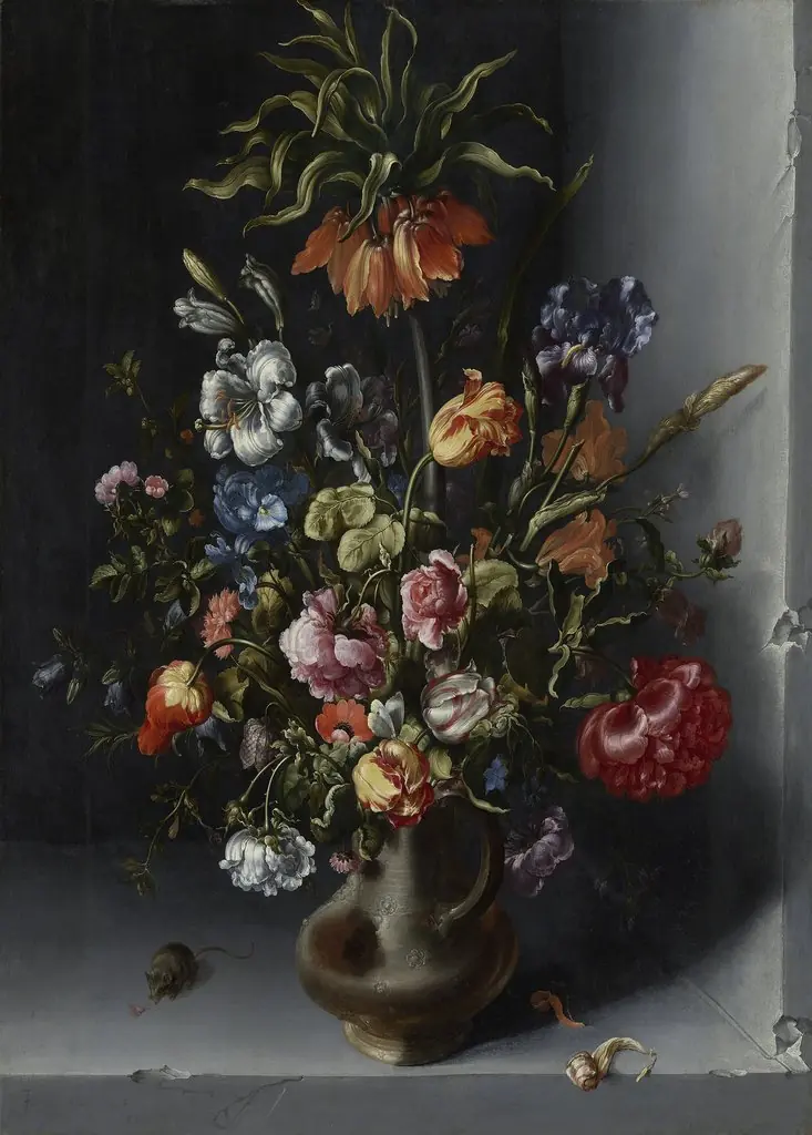 Flower piece with fritillaria in a niche, by Jacob Vosmaer
