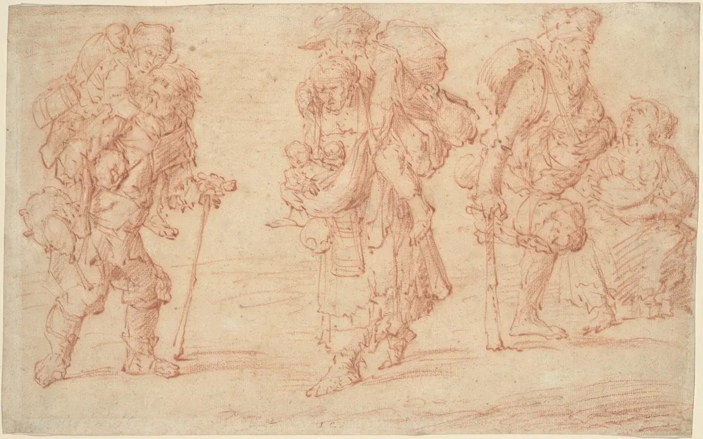 Three Pairs of Beggars with Babies, by Jacob Weyer, chalk, 1664