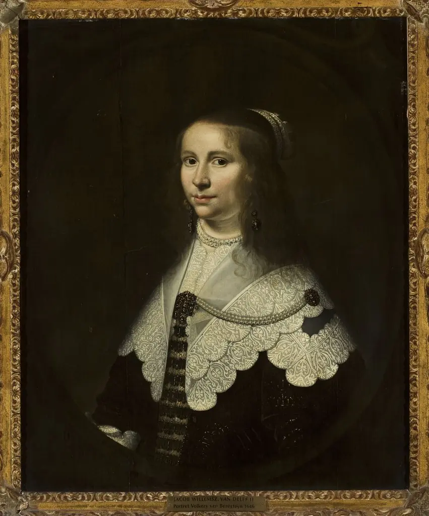 Portrait of Volkera van Beresteyn (1624–1653), wife of Salomon van Schoonhoven (1617–1653), by Jacob Willemsz Delff