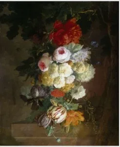 A Garland of Flowers Hanging from a Bough, by Jacob Xavery, oil, 1760