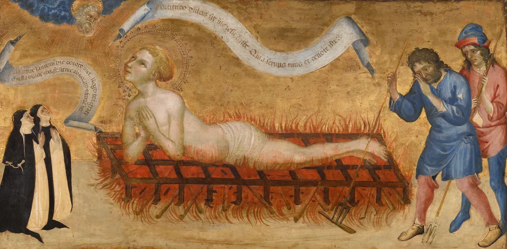 Het martelaarschap van Sint-Laurentius, met twee benedictinessen, by Jacobello del Fiore, unspecified, 1425