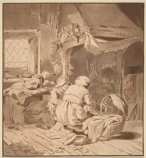 Interior of a Peasant House with Two Women, by Jacobus Buys