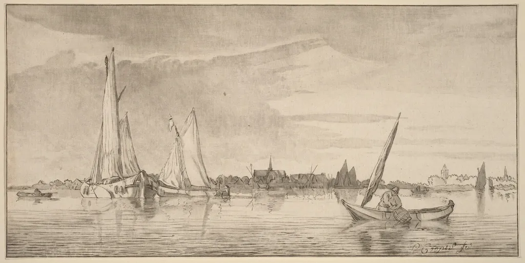 River with Town, by Jacobus Buys, ink, 1775