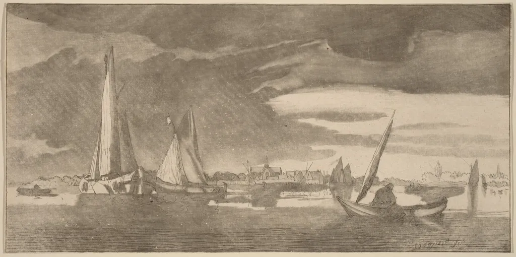 River with Town, by Jacobus Buys, ink, 1775