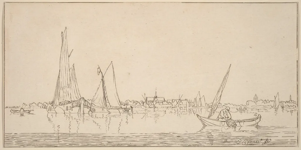 River with Town, by Jacobus Buys, ink, 1775