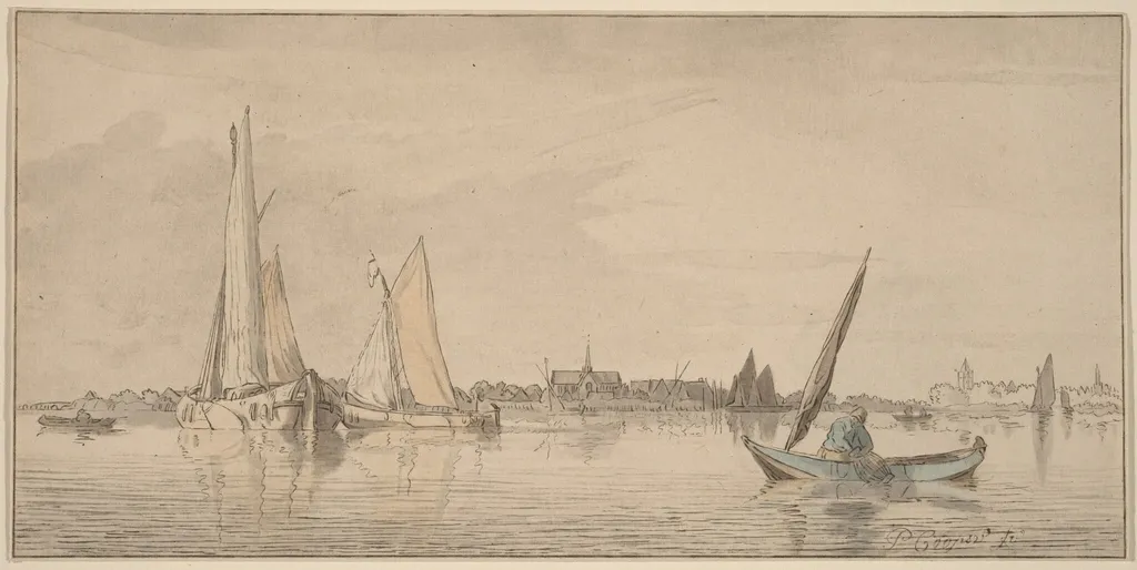 River with Town, by Jacobus Buys, ink, 1775