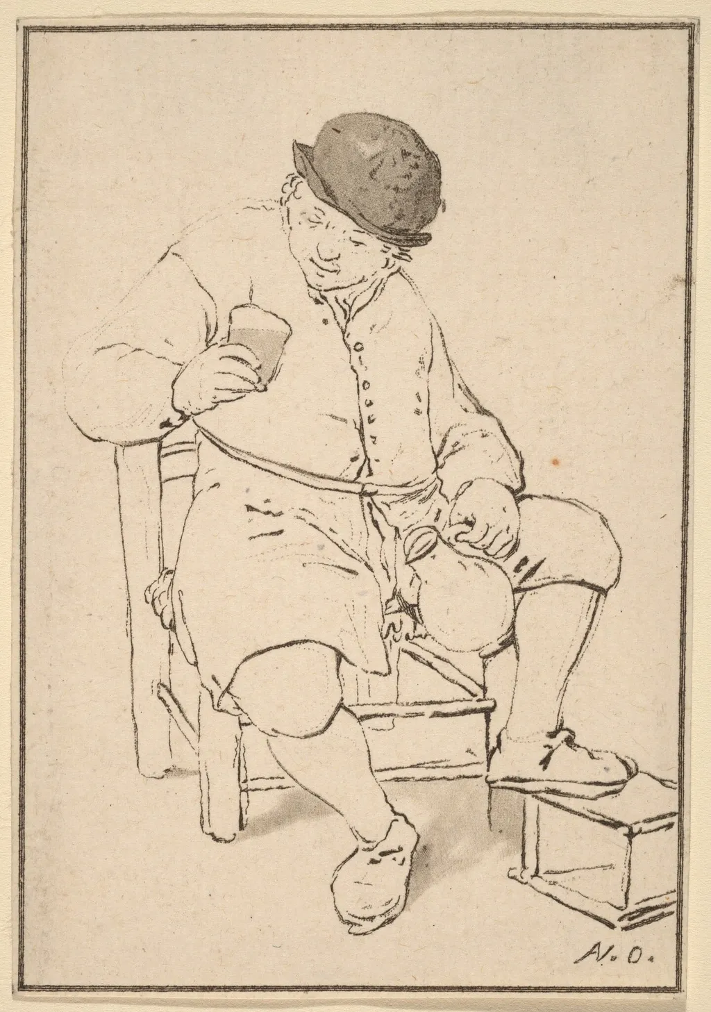 Seated Peasant with Jug, by Jacobus Buys, ink, 1763