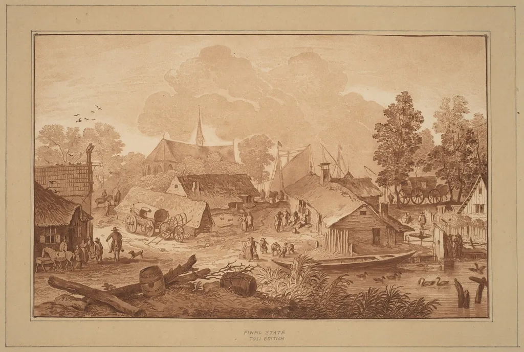 Village with Pond, by Jacobus Buys, ink, 1782