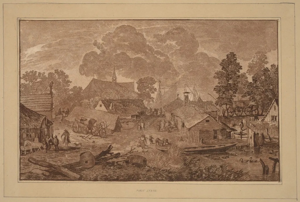 Village with Pond, by Jacobus Buys, ink, 1782