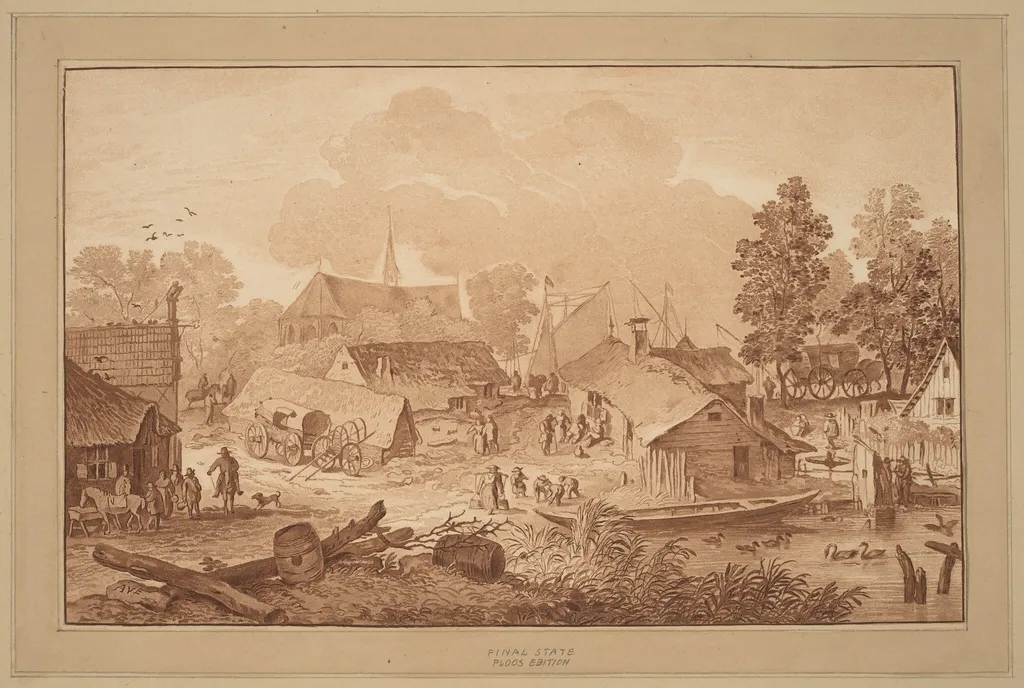 Village with Pond, by Jacobus Buys, ink, 1782