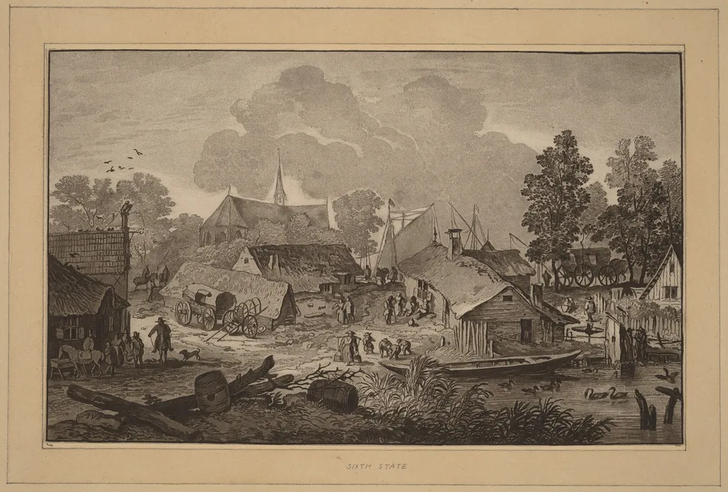 Village with Pond, by Jacobus Buys, ink, 1782