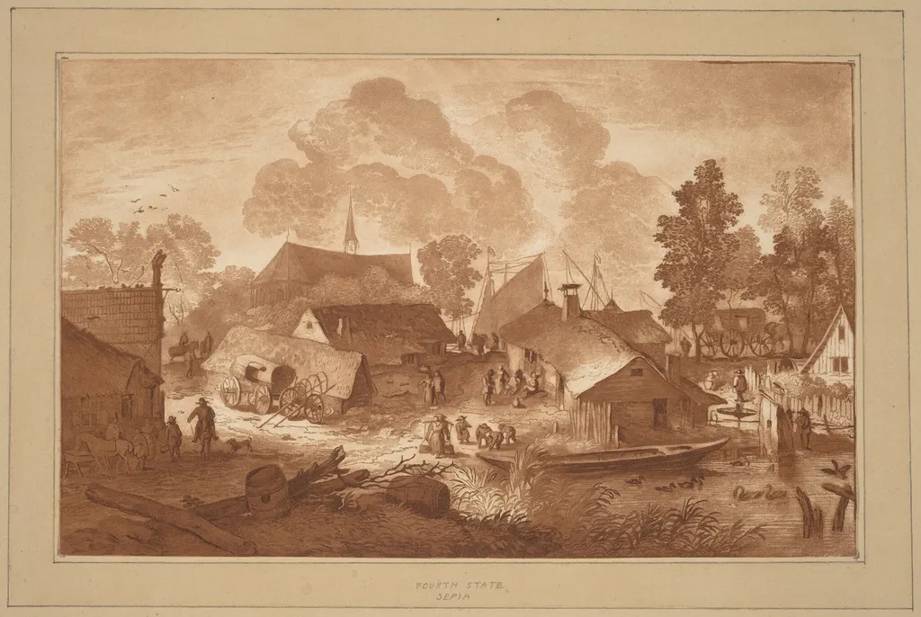 Village with Pond, by Jacobus Buys, ink, 1782