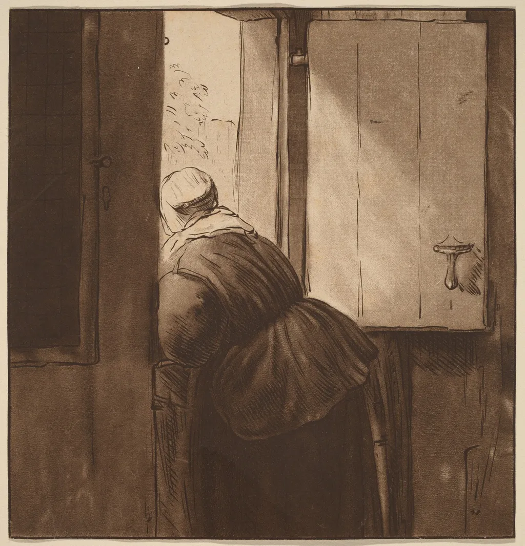 Woman Leaning over a Lower Door, by Jacobus Buys, ink, 1761