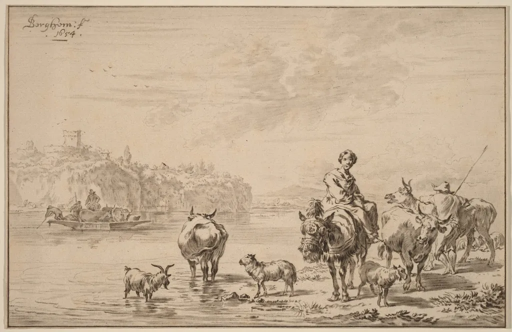 Woman Seated on a Mule, by Jacobus Buys, chalk, 1769