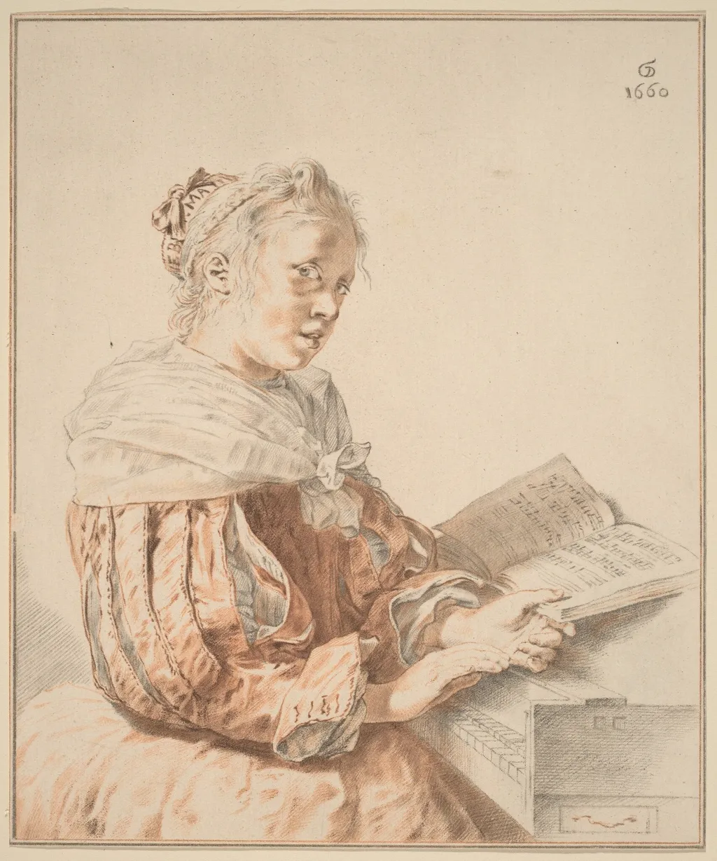 Young Girl at the Keyboard, by Jacobus Buys, chalk, 1767