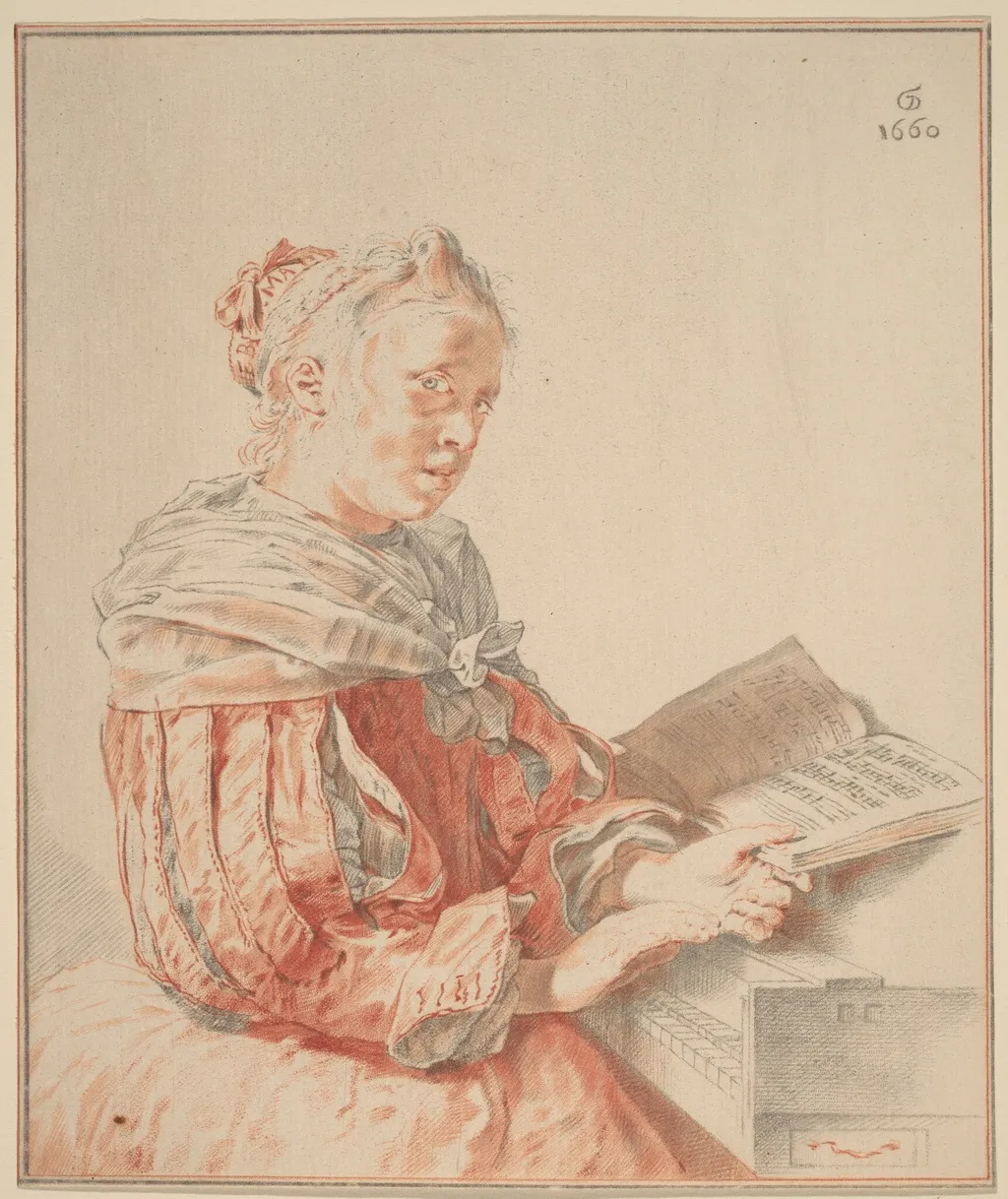 Young Girl at the Keyboard, by Jacobus Buys, chalk, 1767