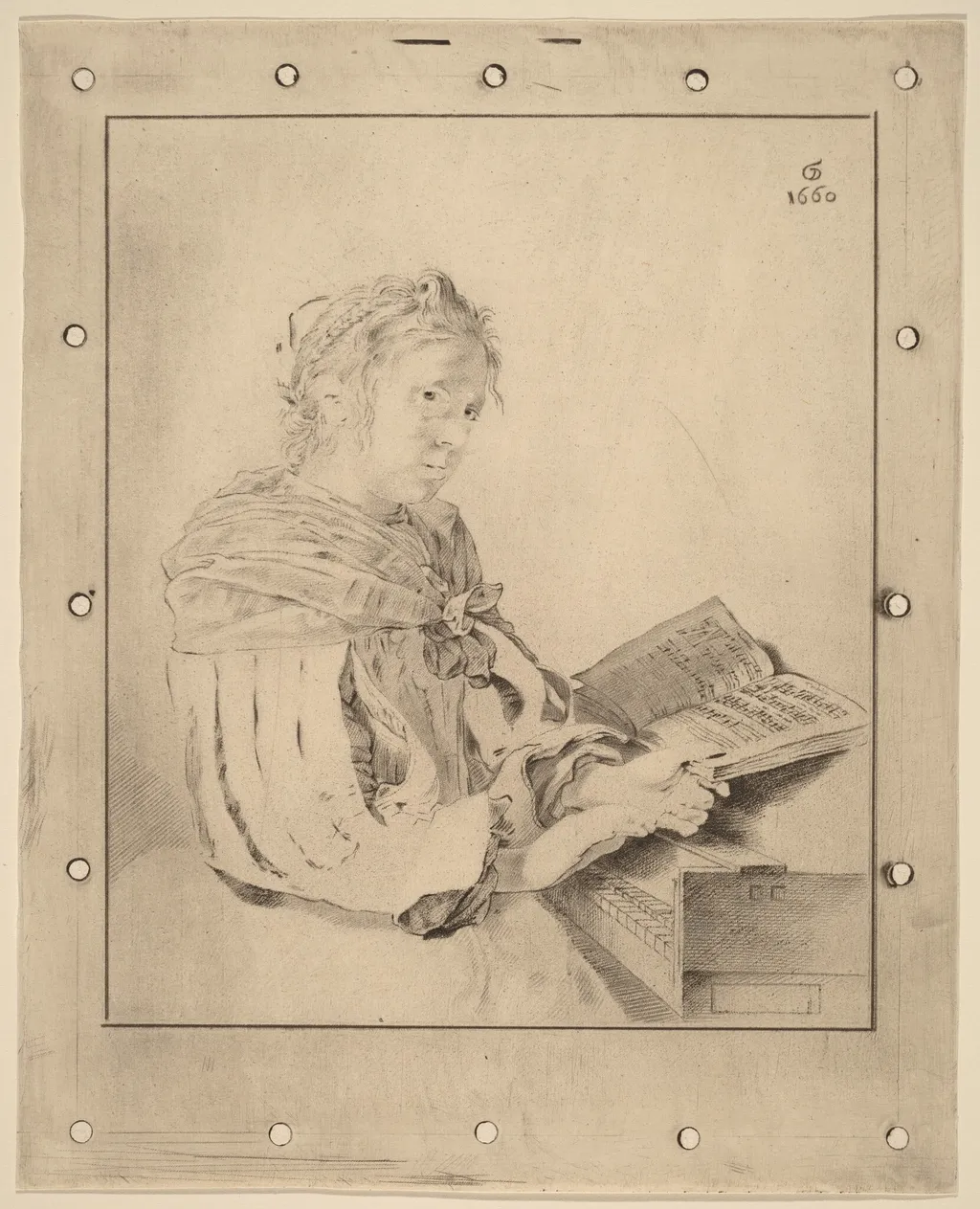 Young Girl at the Keyboard, by Jacobus Buys, chalk, 1767