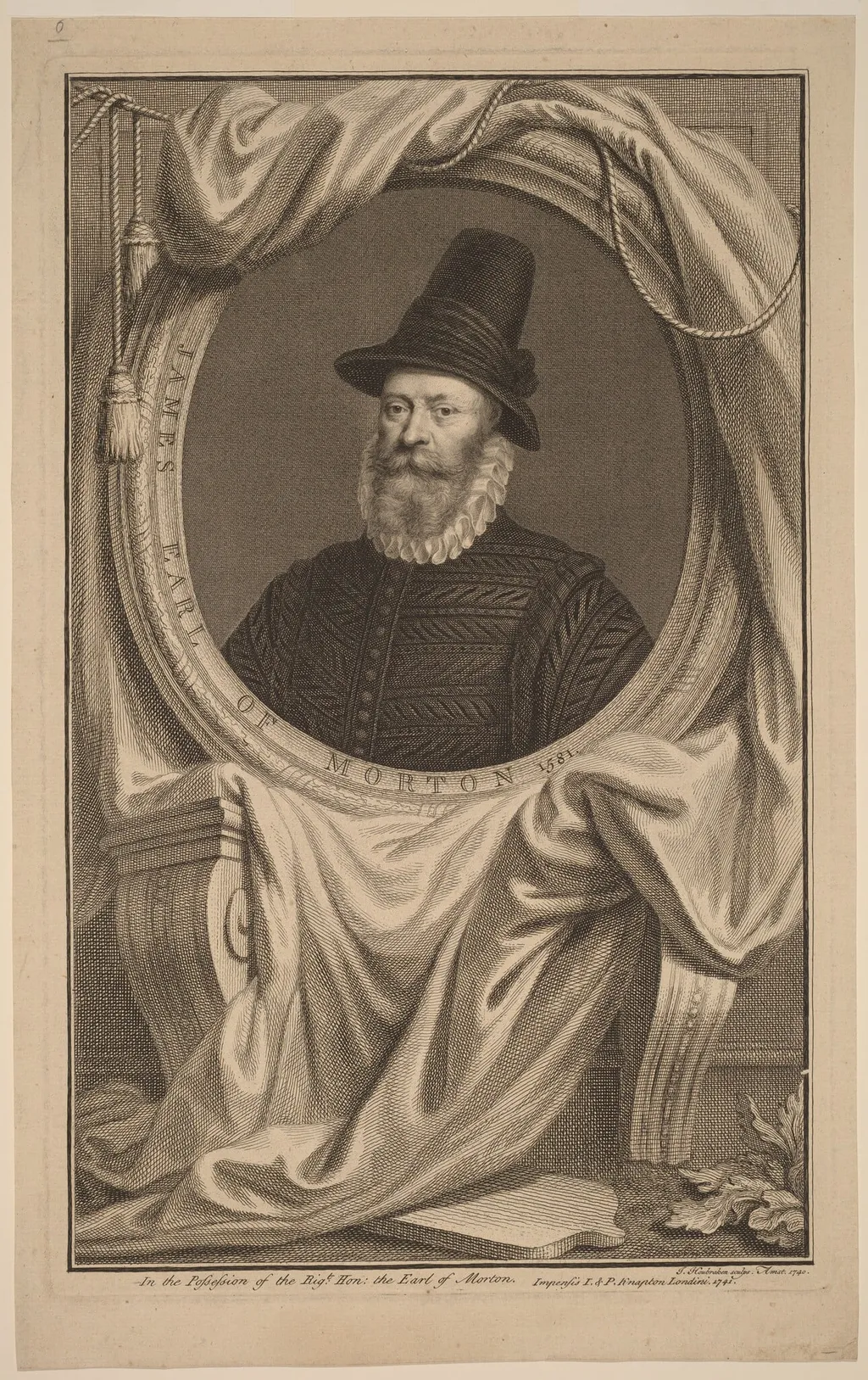 James, Earl of Morton, by Jacobus Houbraken, ink, 1740